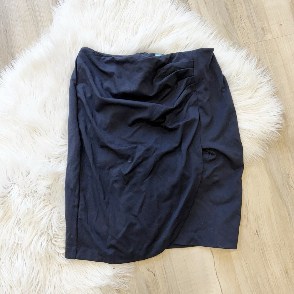 J. McLaughlin ruched Navy Blue Jersey Mini Skirt With Side Draping 2 gg 5844